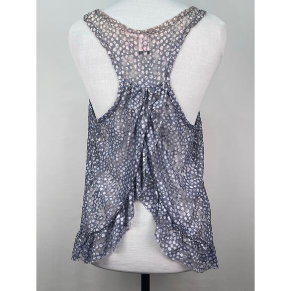 Love On a Hanger Sheer Ruffle Hem Racerback Tank Top Size M Gray Polka Dot - Picture 1 of 7
